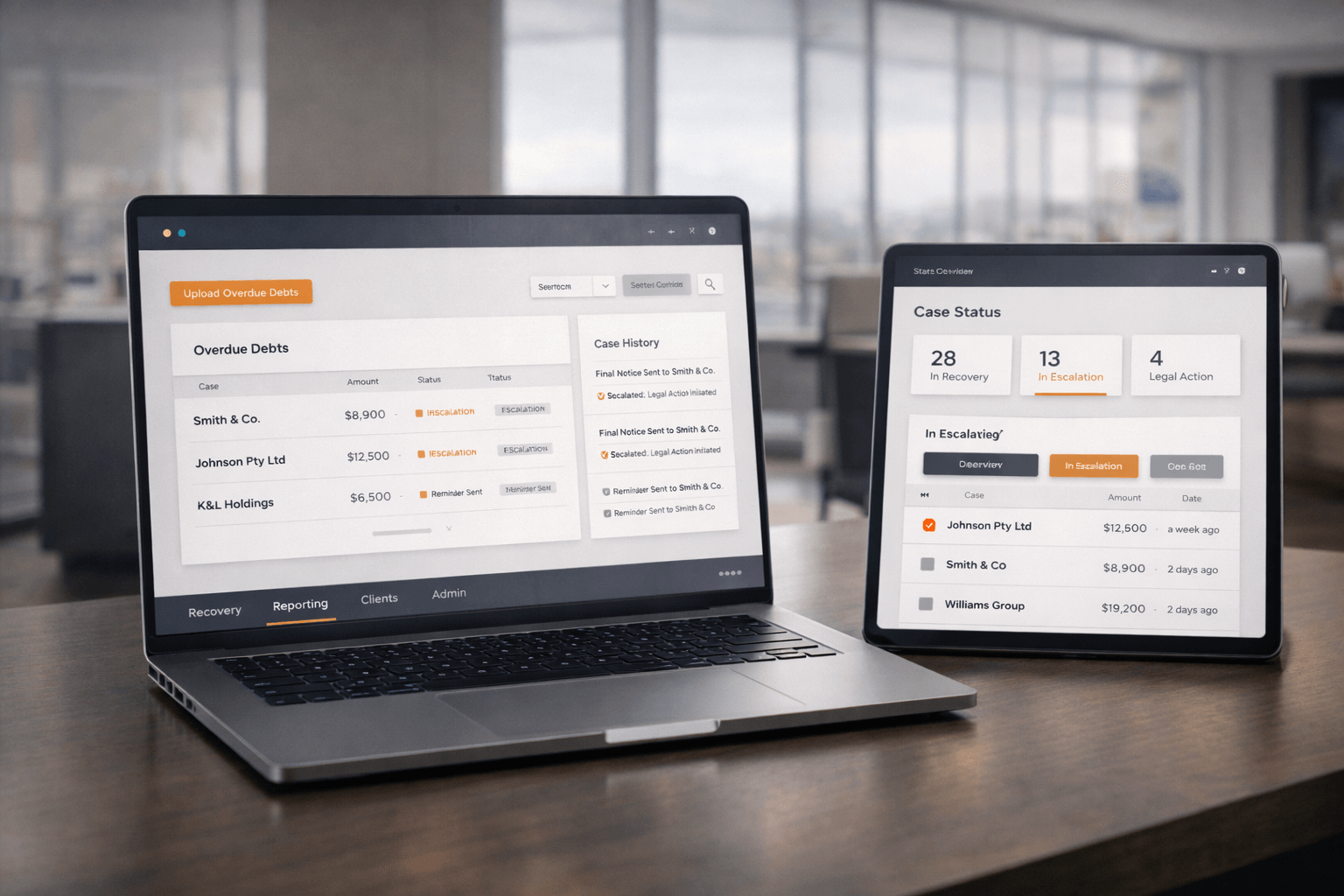 IRS Group Collect portal interface shown on desktop and tablet